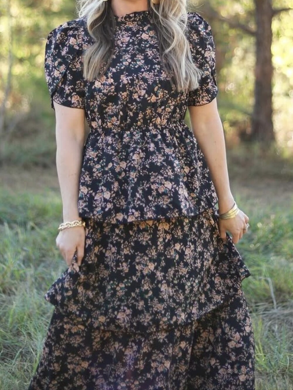 Gomorn Floral Tiered Maxi Dress Sz Medium